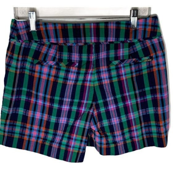 Anne Klein Plaid Chino Shorts Size 4 Navy Pink Preppy Summer Casual - Picture 2 of 6